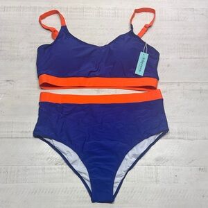 Adisputent High Waisted Bikini Set Sporty Crop Top Color Block swimsuit
